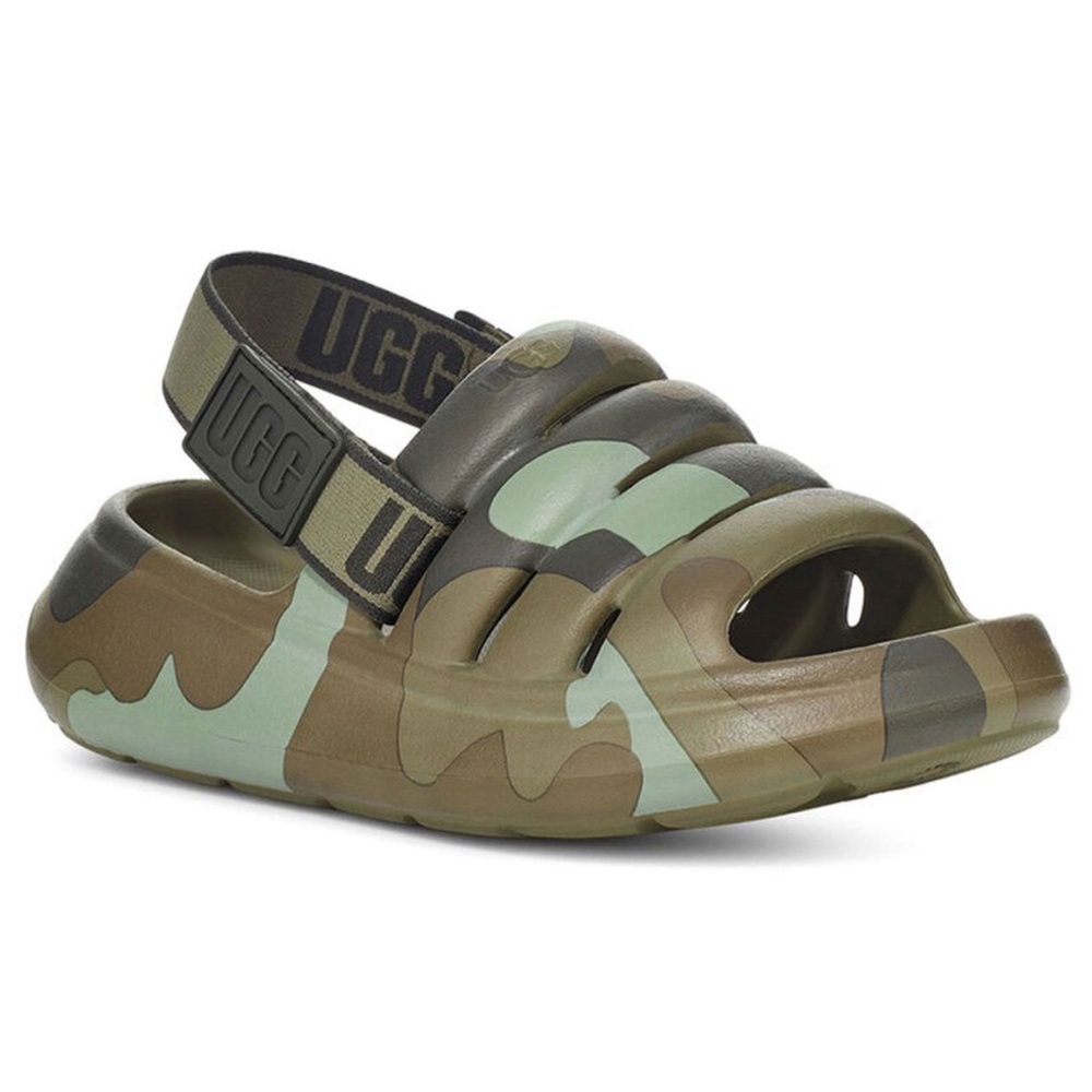 NWT UGG Kids' sport yeah Camo Foam Sandals in Green and Brown 5 kids/7 women’s